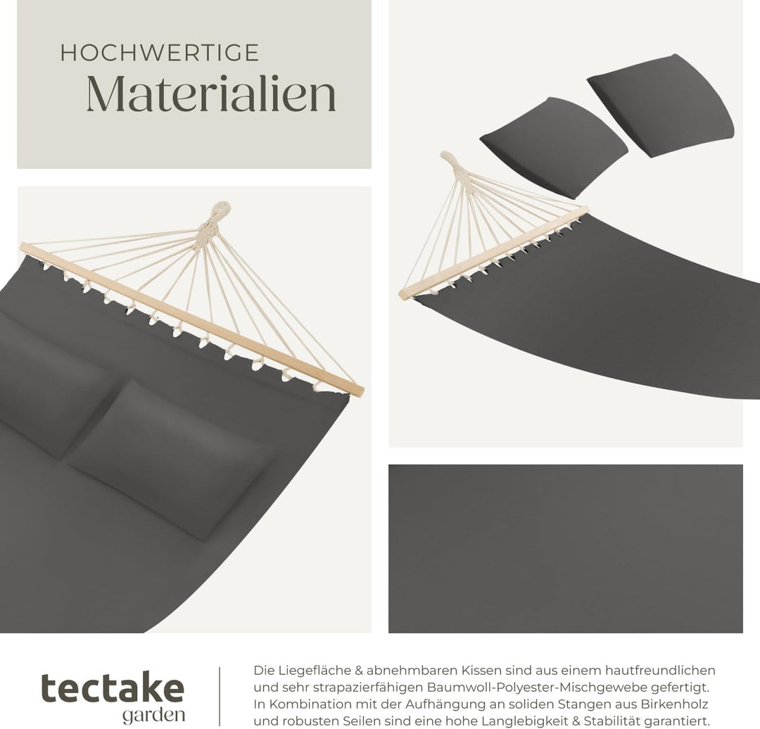 tectake® Doppel Hängematte Outdoor, XXL Stoff Schaukeltuch, Sonnenliege 2 Personen inkl. Kissen, Sch
