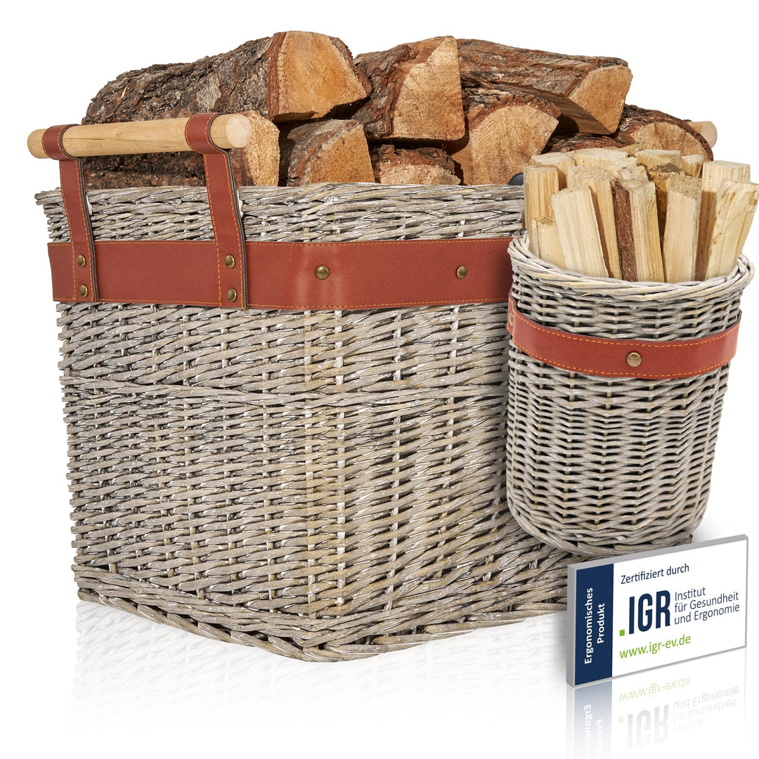 OAKAGE® Holzkorb für Kaminholz Gross aus Weide Kaminholzkorb Feuerholzkorb Brennholzkorb Weidenkorb