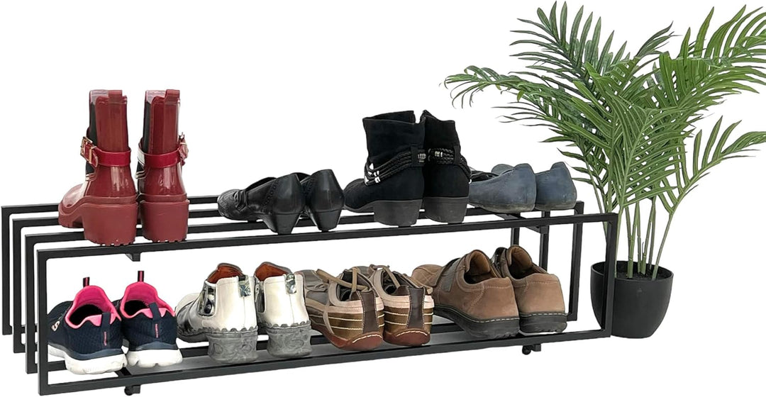DanDiBo Schuhregal Metall Schwarz 2 Ebenen 96549 Schuhablage Schuhständer Modern Stabil Massiv Schuh