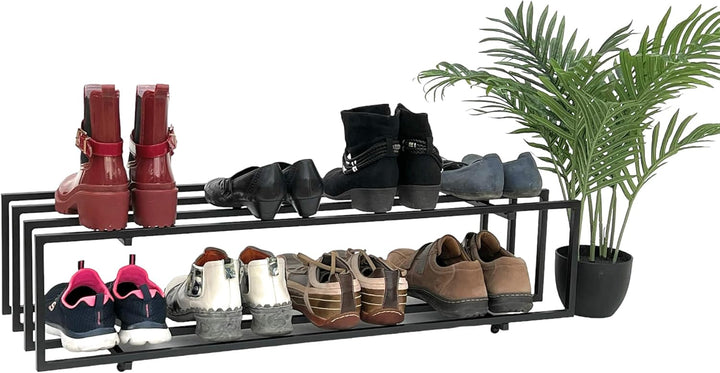 DanDiBo Schuhregal Metall Schwarz 2 Ebenen 96549 Schuhablage Schuhständer Modern Stabil Massiv Schuh