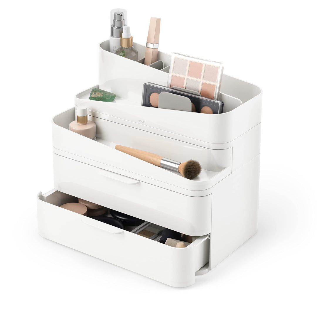 Umbra Glam Kosmetik Organizer, Modulare Aufbewahrungsbox mit 3 Schubladen und entnehmbaren Trennwänd