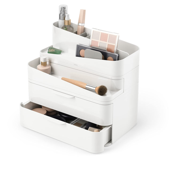 Umbra Glam Kosmetik Organizer, Modulare Aufbewahrungsbox mit 3 Schubladen und entnehmbaren Trennwänd