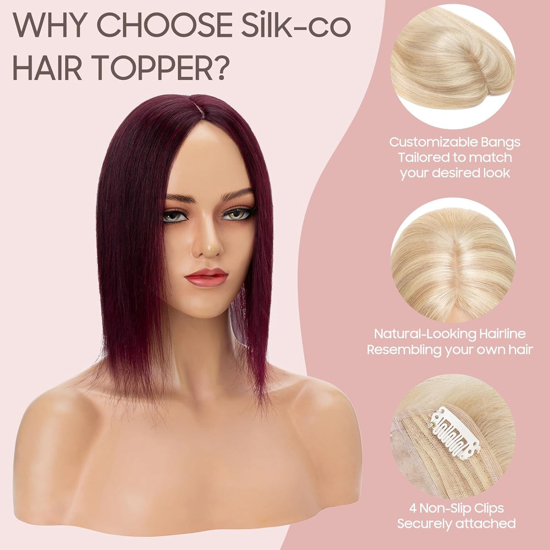 Silk-co Hair Topper Echthaar 10x12cm, Basis Toupet Damen, Haartopper Echthaar mit Remy Seide Basis,