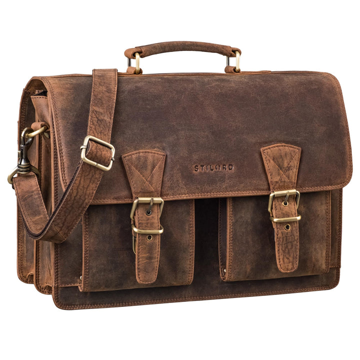 STILORD "Jeffrey Lehrertasche Aktentasche Leder Grosse Vintage Ledertasche zum Umhängen 15.6 Zoll La