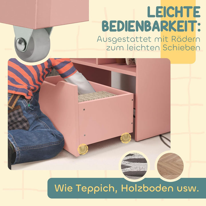 HOMCOM Kinder Bücherregal Kinderregal mit Schublade, 3 Ablagefächern und 2 offenen Fächern, Aufbewah