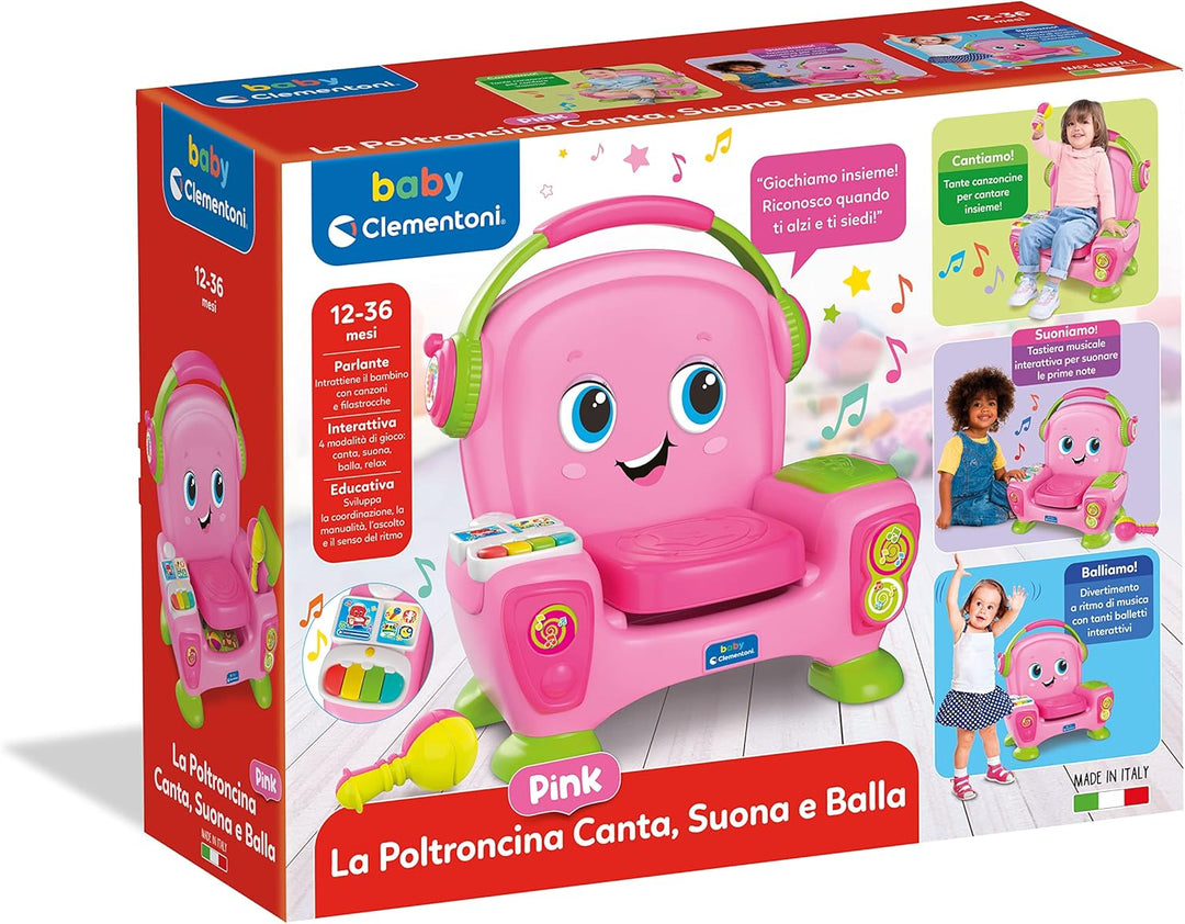 Clementoni Baby 17755 Interaktiver Sessel singt und Tanzt, Rosa, Kinder von 12-36 Monaten, Lernspiel