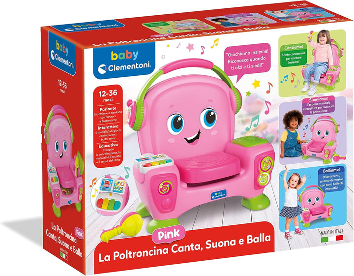Clementoni Baby 17755 Interaktiver Sessel singt und Tanzt, Rosa, Kinder von 12-36 Monaten, Lernspiel