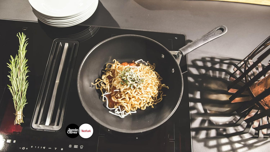 Tefal Jamie Oliver Wok 28 cm Induktion, Wokpfanne Edelstahl gross, Antihaft Beschichtet, Hoher Rand,