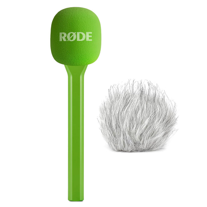 Rode Interview GO Handadapter für Wireless Sendemodule Grün mit keepdrum Fell-Windschutz, Grün