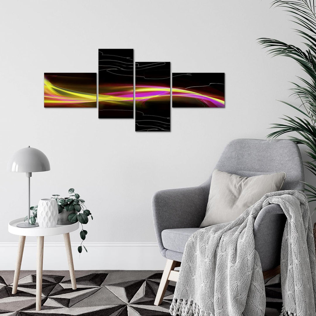 Runa Art Bild Modern Abstrakt - Made in Germany - Wandbilder Schwarz Gelb Rosa 4 Teilig 103242a 100