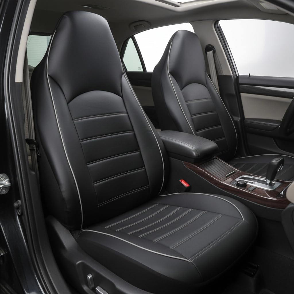 AUTOYOUTH Sitzbezüge Auto Vordersitze Universal Auto-Schonbezüge PU-Leder Sitzschoner Schwarz grau f