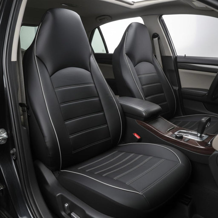 AUTOYOUTH Sitzbezüge Auto Vordersitze Universal Auto-Schonbezüge PU-Leder Sitzschoner Schwarz grau f