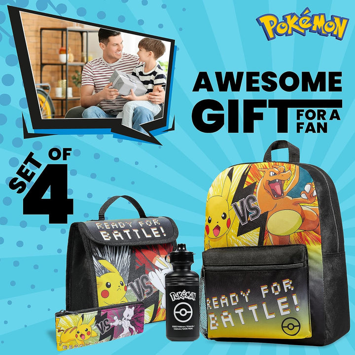 Pokemon Rucksack Kinder 4er Set Schulranzen Lunchbox Federmäppchen Wasserflasche 500ml Kinderrucksac