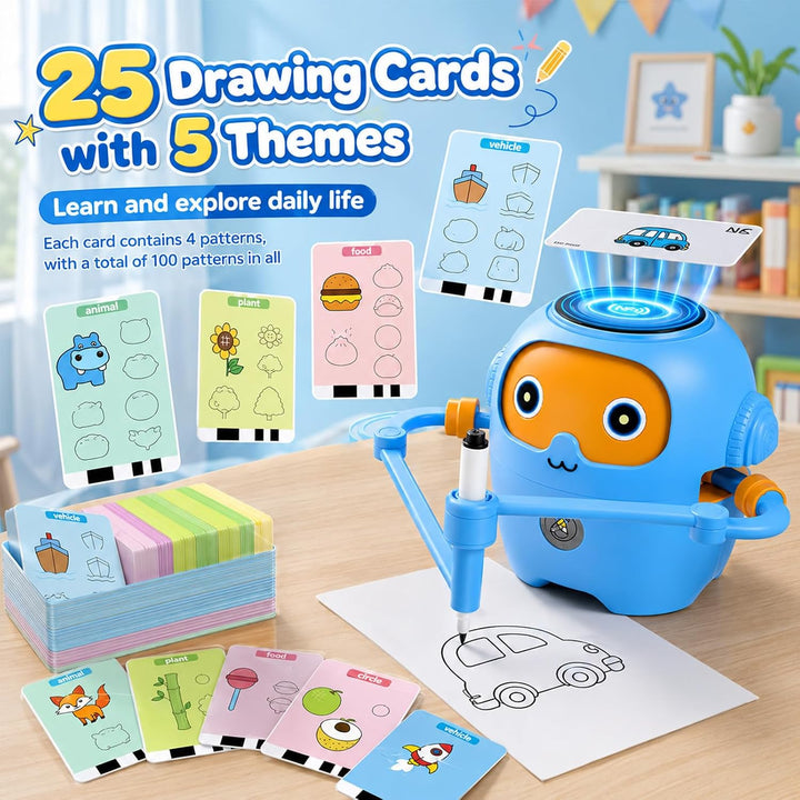 Zeichenroboter für Kinder mit 25 NFC Karten, 5 Stiften &amp; 12 Buntstiften