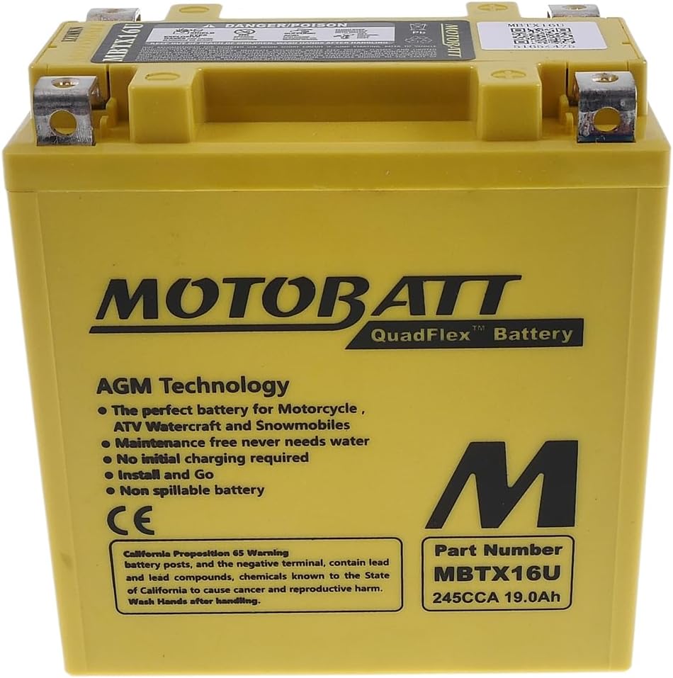 MOTOBATT Batterie MBTX16U, 4â Pin 12Â V 19â AH 151 x 87 x 161â mm