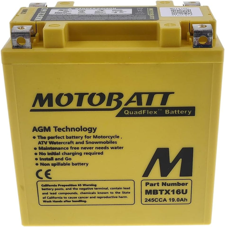 MOTOBATT Batterie MBTX16U, 4â Pin 12Â V 19â AH 151 x 87 x 161â mm