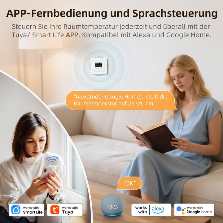 MIUCDA Smart WLAN Thermostat 55x55mm, Wasser Fussbodenheizung Raumthermostat Digital Heizungsthermos