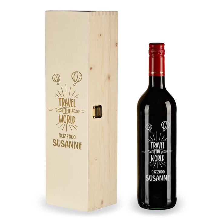polar-effekt 2-TLG Wein Geschenk - mit Wunschname graviert - 0,7 Liter Weinflasche und Kiste mit Wun