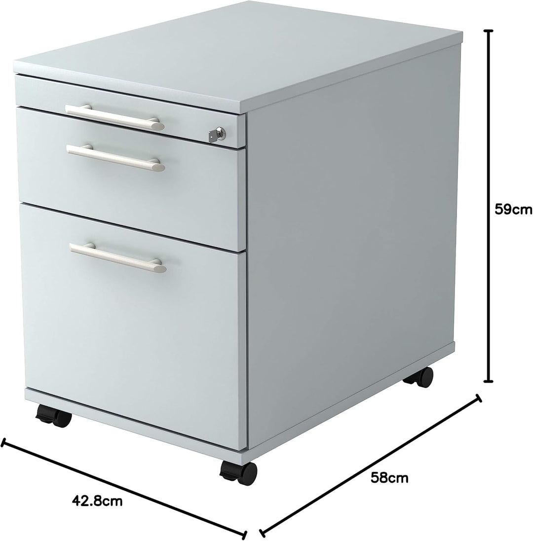 Bümö® Rollcontainer mit 2 Schüben & Schloss | Bürocontainer aus Holz | Tischcontainer mit Hängeregis
