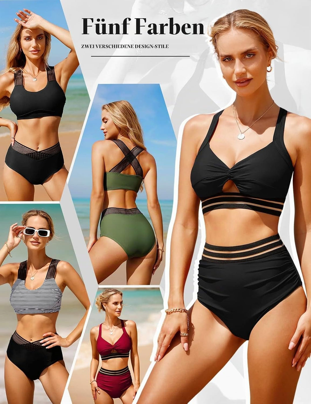 UMIPUBO Bikini Damen Bauchweg, High Waist Push Up Bikini Sets Zurück kreuzen Grosse Brüste Bademode