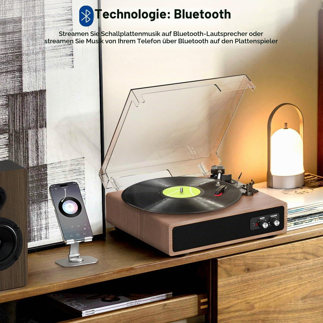 Plattenspieler, FYDEE Vinyl Plattenspieler mit Eingebauten Stereo-Lautsprechern, 3 Geschwindigkeiten