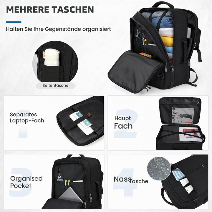 Lubardy Reiserucksack Herren Damen Handgepäck Rucksack Flugzeug Gross Laptop Rucksack 17 Zoll Wasser