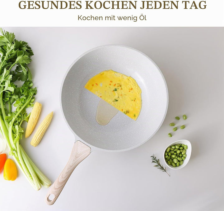 Kordisen Keramik-Wok 30 cm, Induktions-Wok mit Deckel, Antihaftbeschichtung, geeignet für alle Kochf