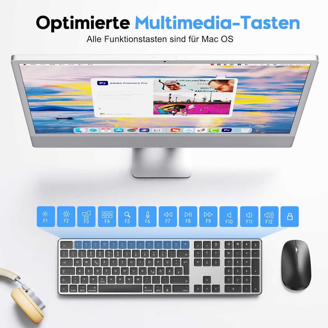 Bluetooth-Mac-Tastatur und -Maus, OMOTON Kabellose Tastatur und Maus für Apple MacBook Pro/Air, iMac