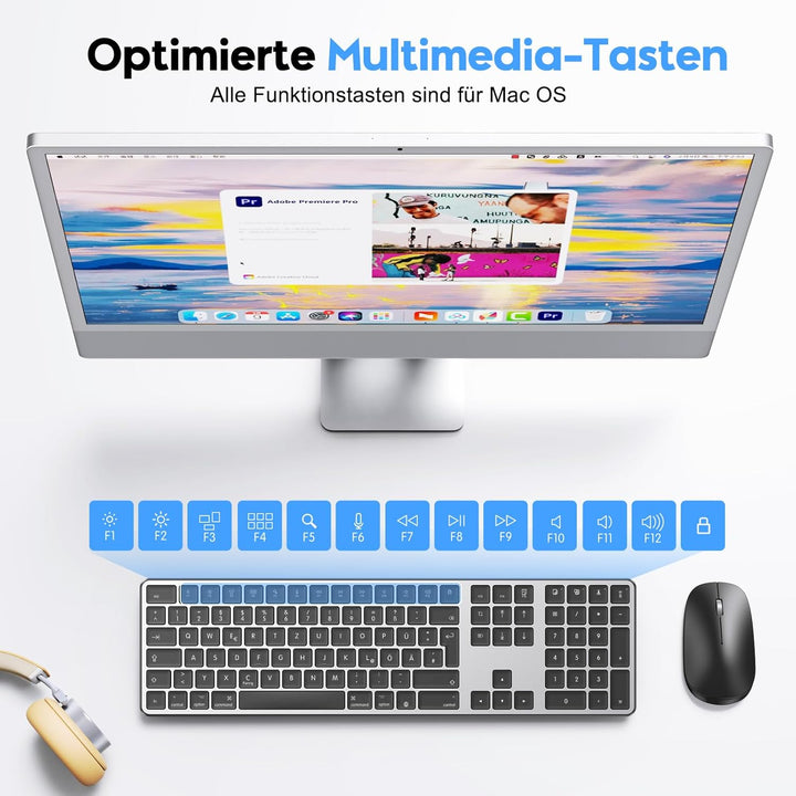 Bluetooth-Mac-Tastatur und -Maus, OMOTON Kabellose Tastatur und Maus für Apple MacBook Pro/Air, iMac