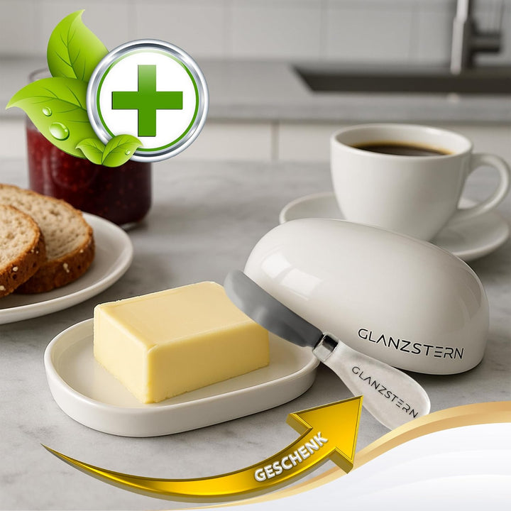Elegante Butterdose aus Keramik mit Deckel und Messer – 250g Butterglocke – Spülmaschinenfest – Butt