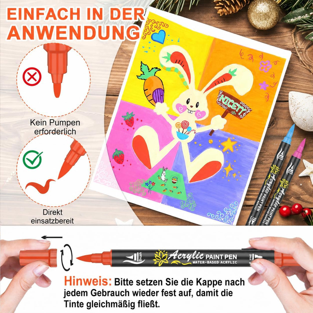 NICETY 60PCS Acrylstifte für Steine Wasserfest - Dual Tip Acrylmarker Multimarker für Steine Bemalen