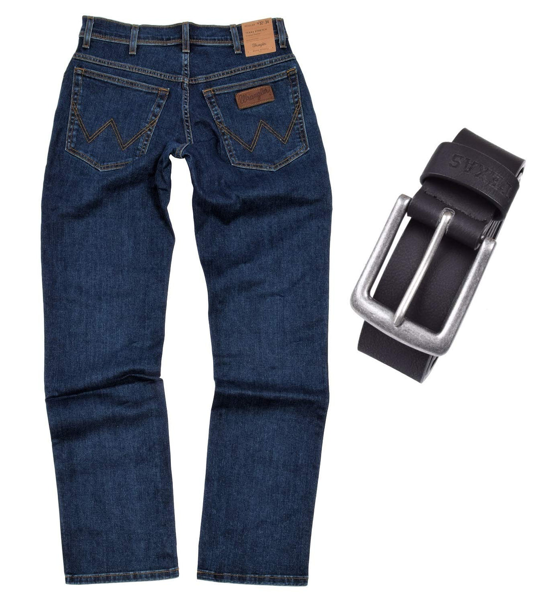 Wrangler Texas Stretch Herren Jeans Regular Fit inkl. Gürtel (W44/L36, Darkstone)