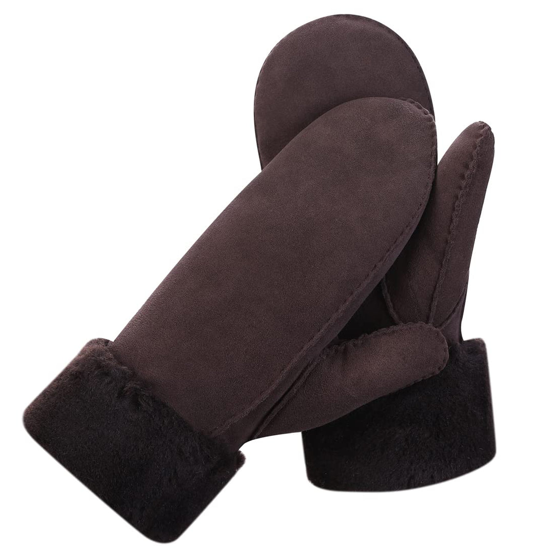 Harssidanzar Damen Fäustlinge,Winter Schaffell Lammfell beheizte warme pelzige Stulpenhandschuhe Led