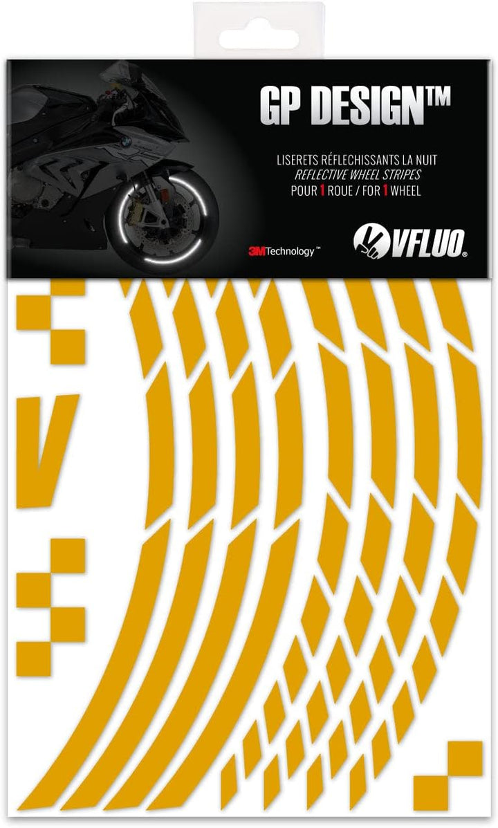 VFLUO - Kit Reflektierende Felgenrandaufkleber GP Motorrad, Aufkleber für 1 Rad 3M™-Technologie™, 36
