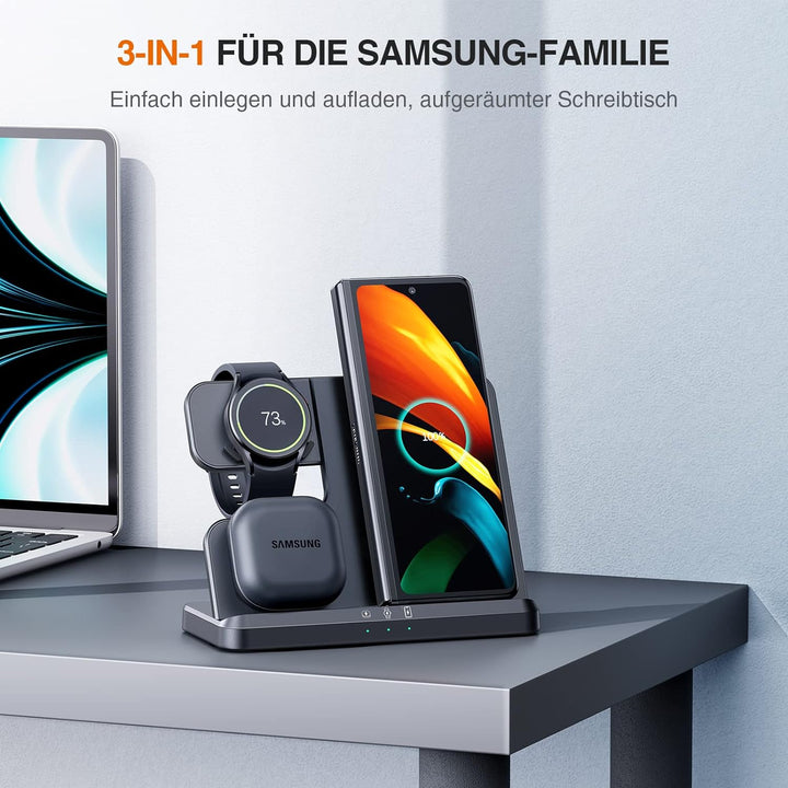 LK Induktive Ladestation für Samsung 3 in 1 Ladestation Kompatibel für Galaxy Watch 6/6 Classic/5/5