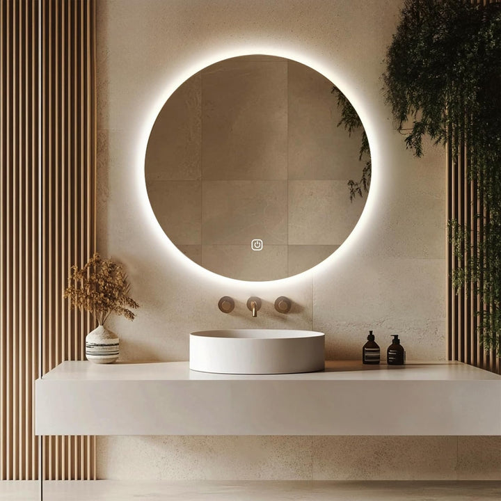Rund Badezimmer Wandspiegel, Badspiegel Mit Beleuchtung, 79cm Spiegel mit LED Licht, Touch Schalter