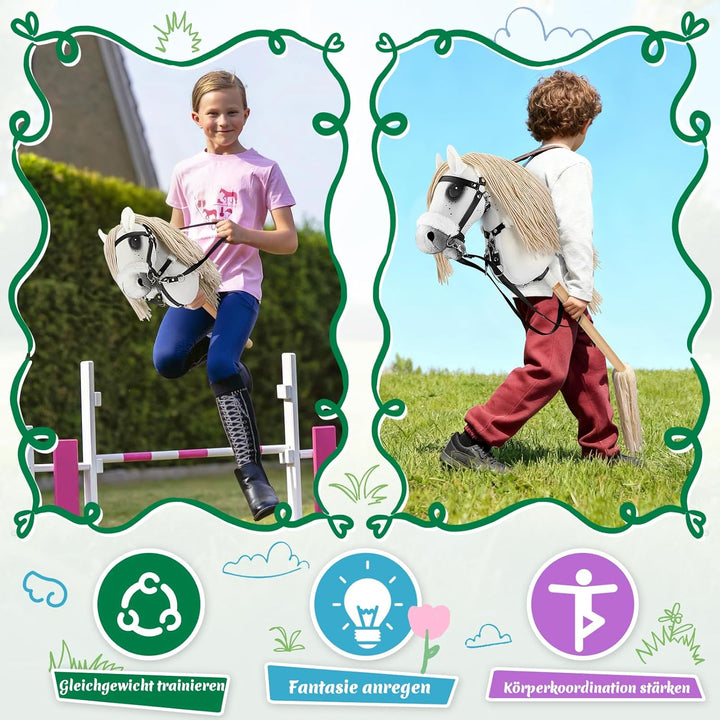 Hobby Horse, A3 Kopfgrösse Steckenpferd Kinder, Hobby Horsing mit Weichem Plüschhalfter, Fliessendem