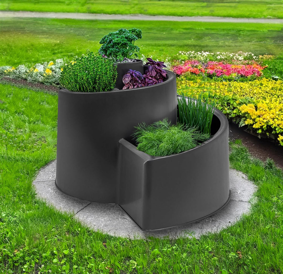 Spetebo Kräuterspirale aus Kunststoff in anthrazit - 52 x 43 cm - Pflanzentreppe rund mit 6 Kammern