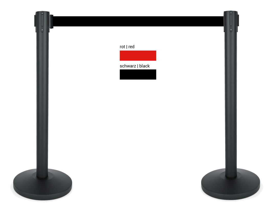 heyChef - 2er-Set | 450cm Gurtband schwarz extra-lang, Absperrpfosten Edelstahl pulverbeschichtet sc