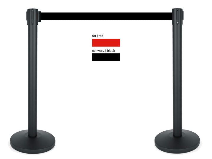 heyChef - 2er-Set | 450cm Gurtband schwarz extra-lang, Absperrpfosten Edelstahl pulverbeschichtet sc