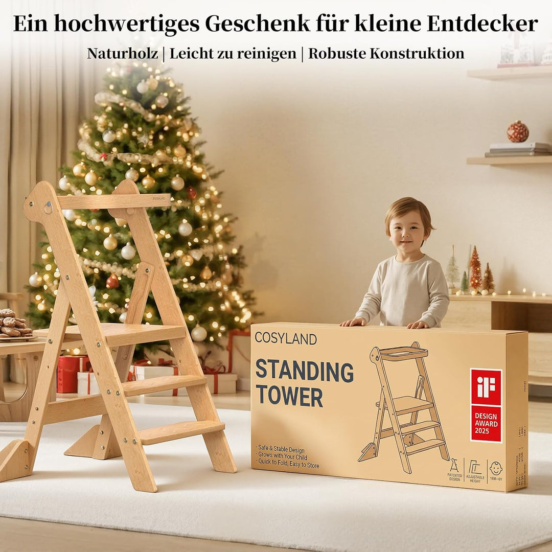 COSYLAND Lernturm ab 1 Jahr klappbar – iF Design Award Gewinner, höhenverstellbarer Lernturm mit Sic