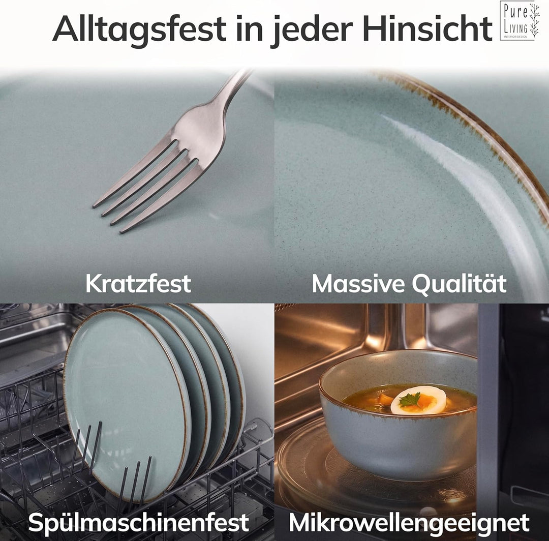 Steingut Suppenteller 6 Pers. Rustic Hochwertiges Landhausstil TEST SEHR GUT Tiefe Teller Set - Krat