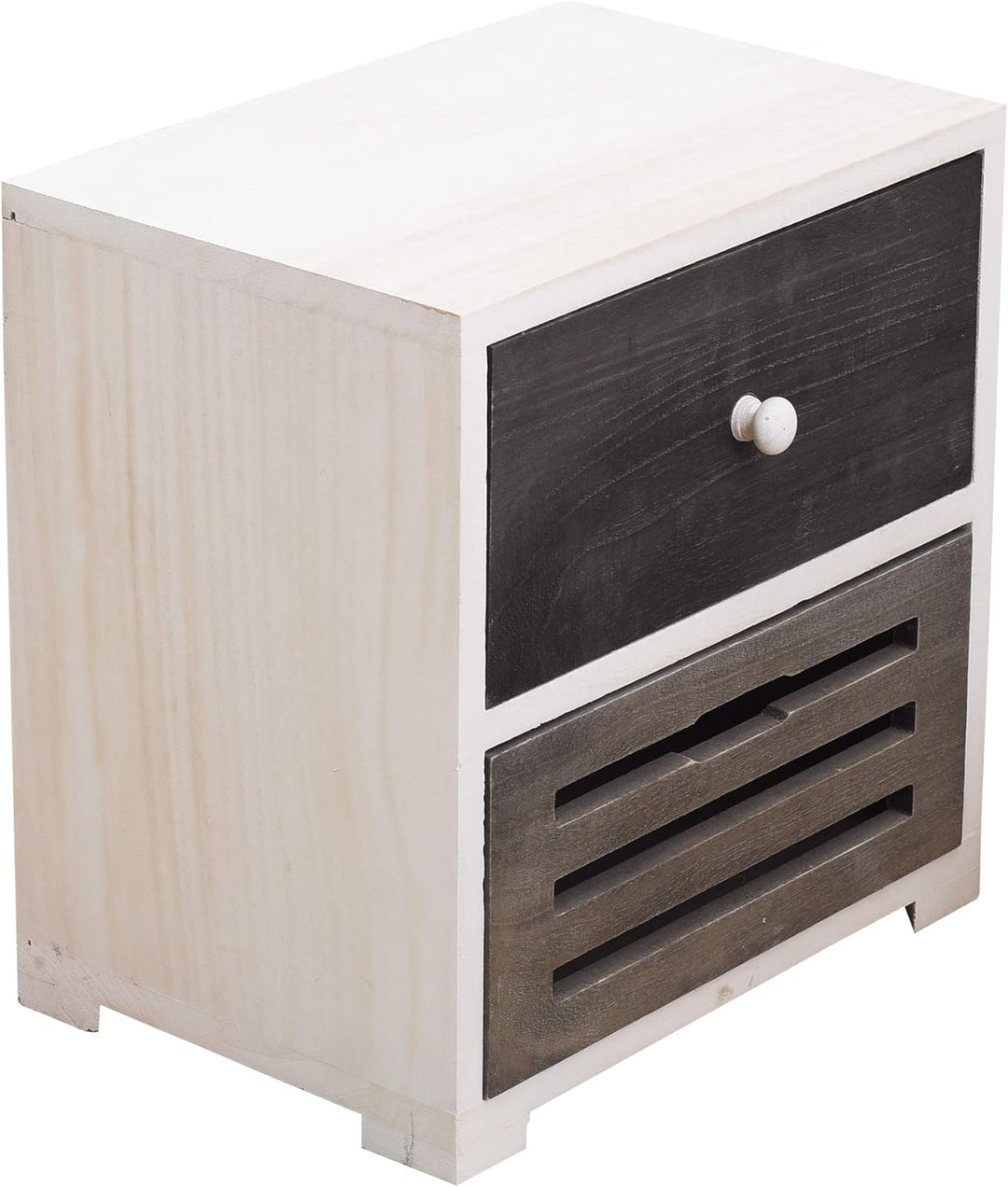 Rebecca Mobili Nachttisch Shabby für Schlafzimmer, Badschrank mit 2 Schubladen, Paulownienholz, Weis