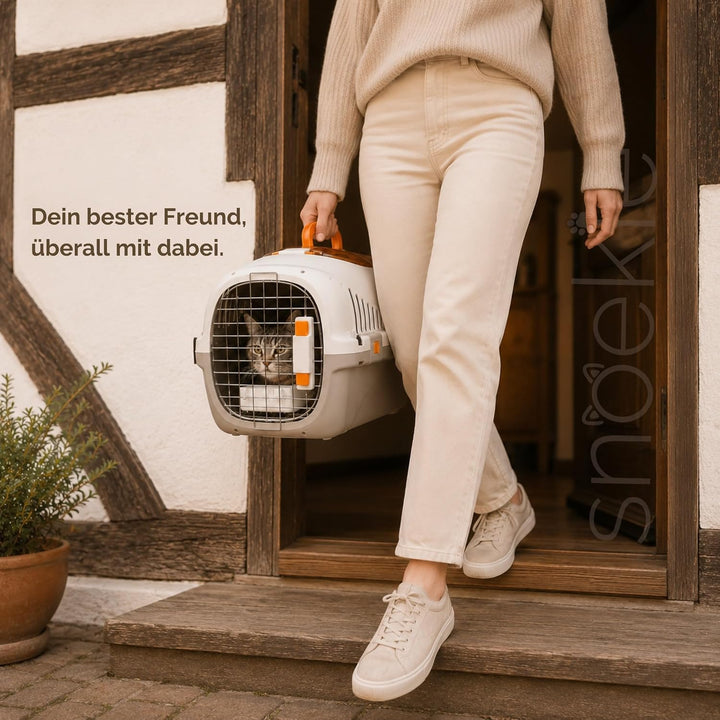 SNOEKIE Katzen Transportbox mit 2 Öffnungen, 49,5 x 32 x 32,6 cm, Haustierbox für Katzen &amp; kleine Hu