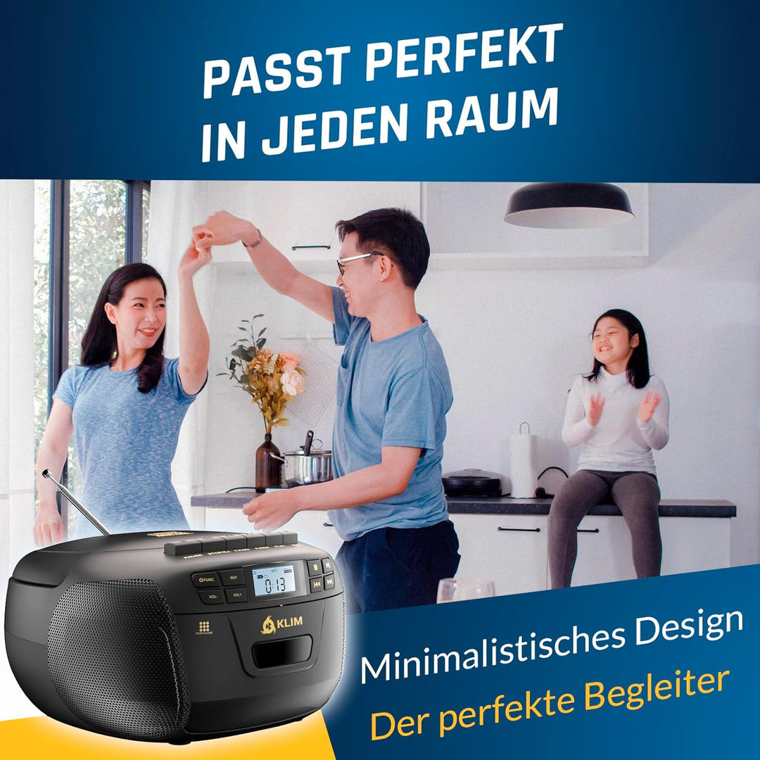KLIM CD Player mit Kassette, Kassettenspieler, Kassettenrekorder, Radio mit CD und Kassette, CD Play