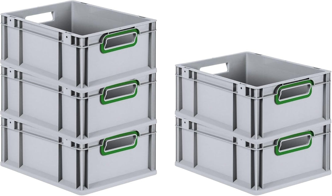 SparSet 5x Eurobox NextGen Color | HxBxT 17x30x40cm | 16 Liter | Griffe grün offen | Glatter Boden |