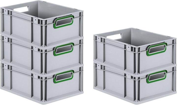 SparSet 5x Eurobox NextGen Color | HxBxT 17x30x40cm | 16 Liter | Griffe grün offen | Glatter Boden |