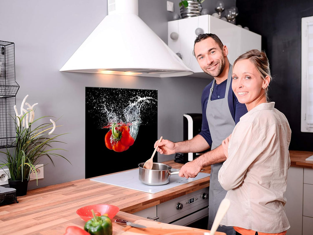 murando Spritzschutz Glas für Küche 80x80 cm Küchenrückwand Küchenspritzschutz Fliesenschutz Glasbil