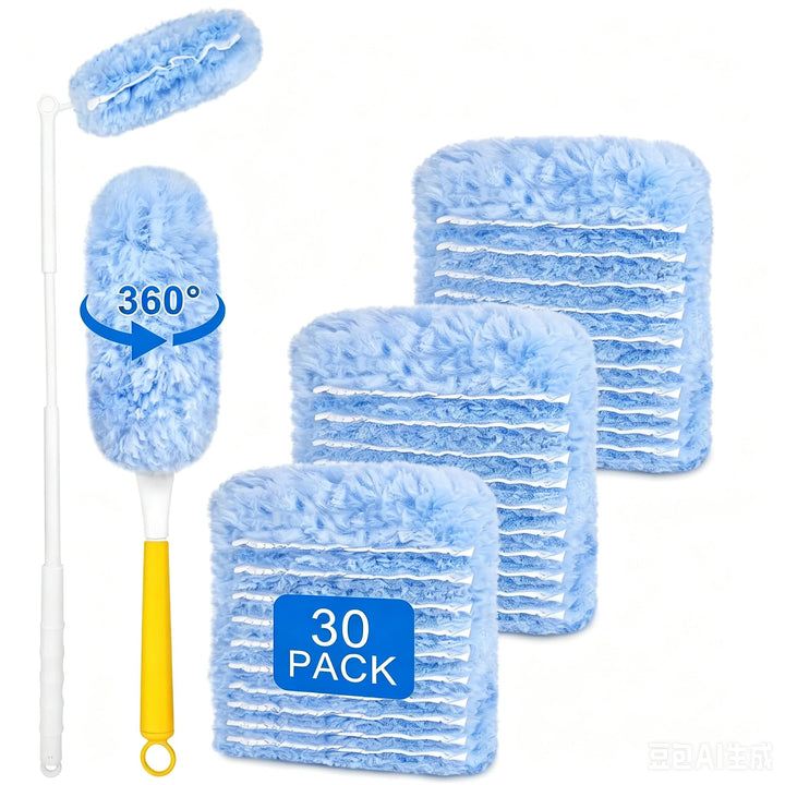 30 Stück Staubmagnet Nachfüllpack mit 2 Handgriffen, Staubwedel Set, Duster für Tierhaare, Staub und