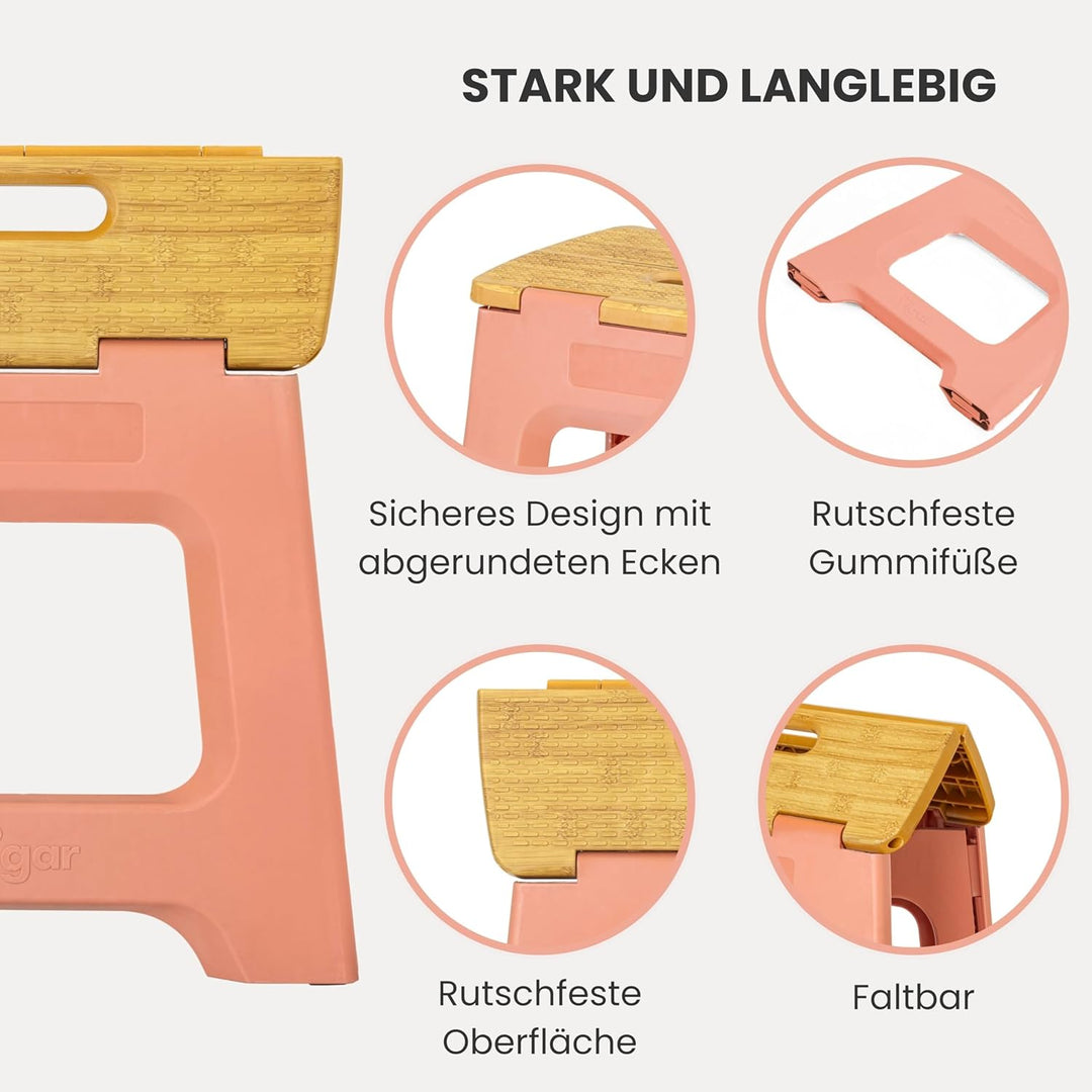 Vigar Kompakte Tritthocker Klappbar für Erwachsene, 32 cm, Klapphocker Faltbar 150 kg rutschfest, Le